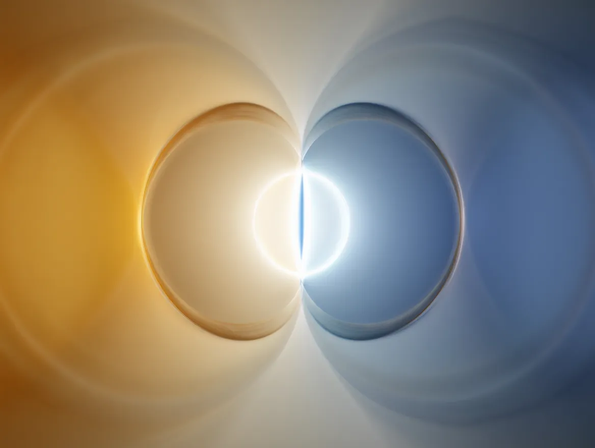 Abstracte weergave van balans met zachte lichte en donkere tonen die focus en rust symboliseren